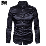 Men's Slim Fit Silk Like Satin Dress Shirt Long Sleeve