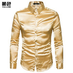 Men's Slim Fit Silk Like Satin Dress Shirt Long Sleeve