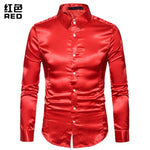 Men's Slim Fit Silk Like Satin Dress Shirt Long Sleeve