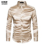 Men's Slim Fit Silk Like Satin Dress Shirt Long Sleeve