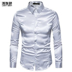 Men's Slim Fit Silk Like Satin Dress Shirt Long Sleeve