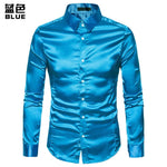 Men's Slim Fit Silk Like Satin Dress Shirt Long Sleeve