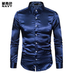 Men's Slim Fit Silk Like Satin Dress Shirt Long Sleeve