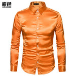 Men's Slim Fit Silk Like Satin Dress Shirt Long Sleeve