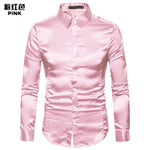 Men's Slim Fit Silk Like Satin Dress Shirt Long Sleeve