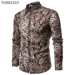 Sexy Snake Pattern Print Shirt Men Brand New Long Sleeve