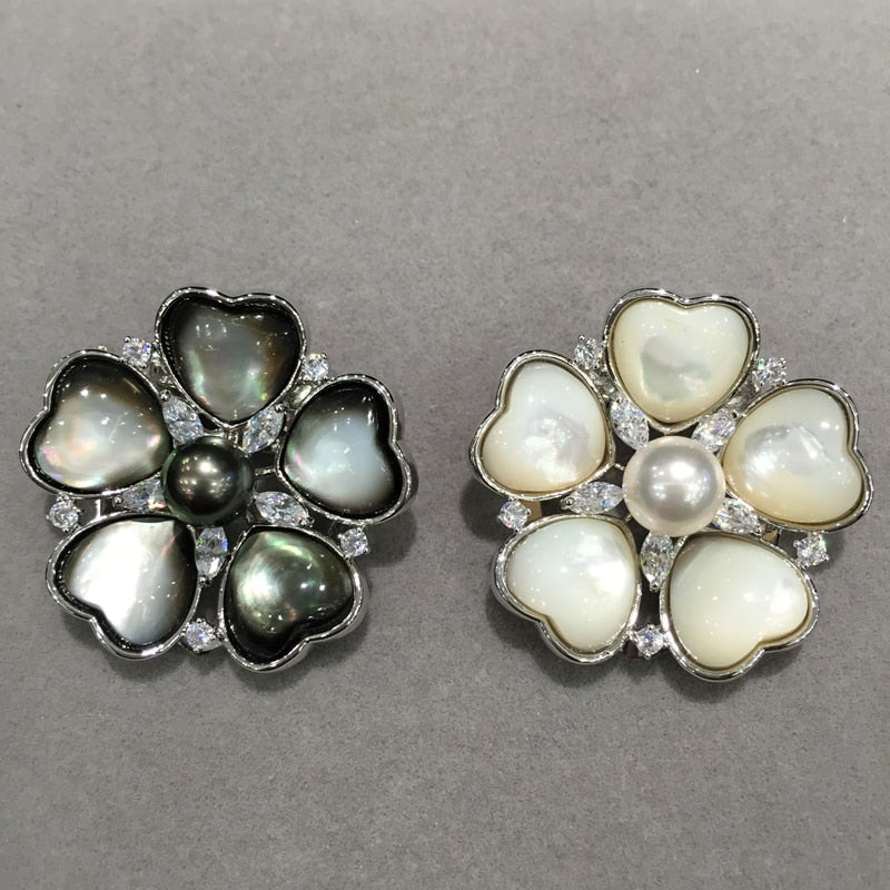 7-8MM 8-9MM natural black pearl  flower brooch pins sea water