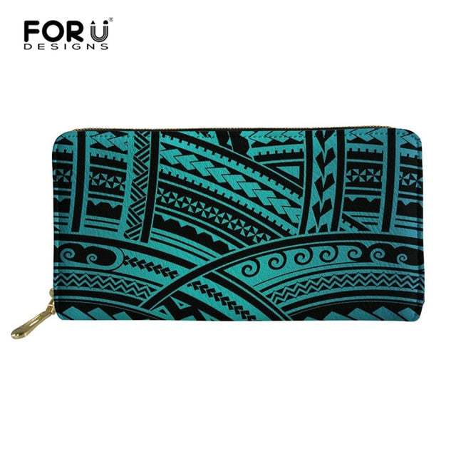 Long Wallets Polynesian Zipper Leather Wallet