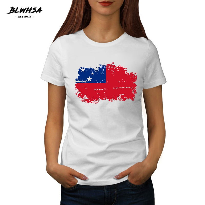 BLWHSA New Samoa Flag Printed T shirt Women Casual Short Sleeve Hip Hop T-shirts Funny Samoa National Flag Girl Top Tees