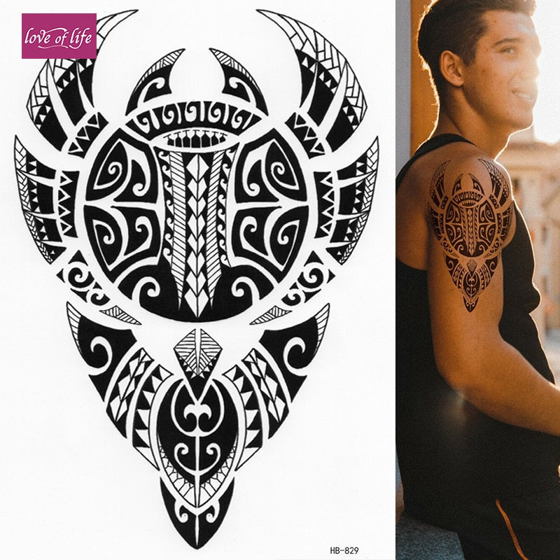 POLYNESIAN BULL TEMPORARY TATTOO, WARRIOR, TRIBAL MENS, WOMENS, MAORI, STICKER