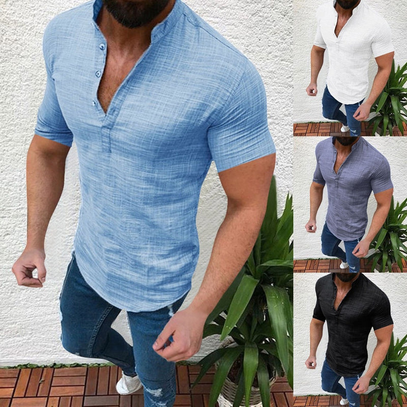 Men's Casual Blouse Cotton Linen T-shirt