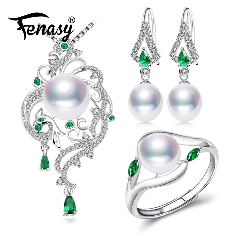 Jewelry Sets Pearl Pendant Necklace Earrings For Women