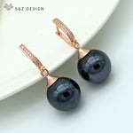 New Luxury Imitation Black Pearl Round Natural Zircon Drop Earrings