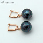 New Luxury Imitation Black Pearl Round Natural Zircon Drop Earrings