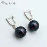 New Luxury Imitation Black Pearl Round Natural Zircon Drop Earrings