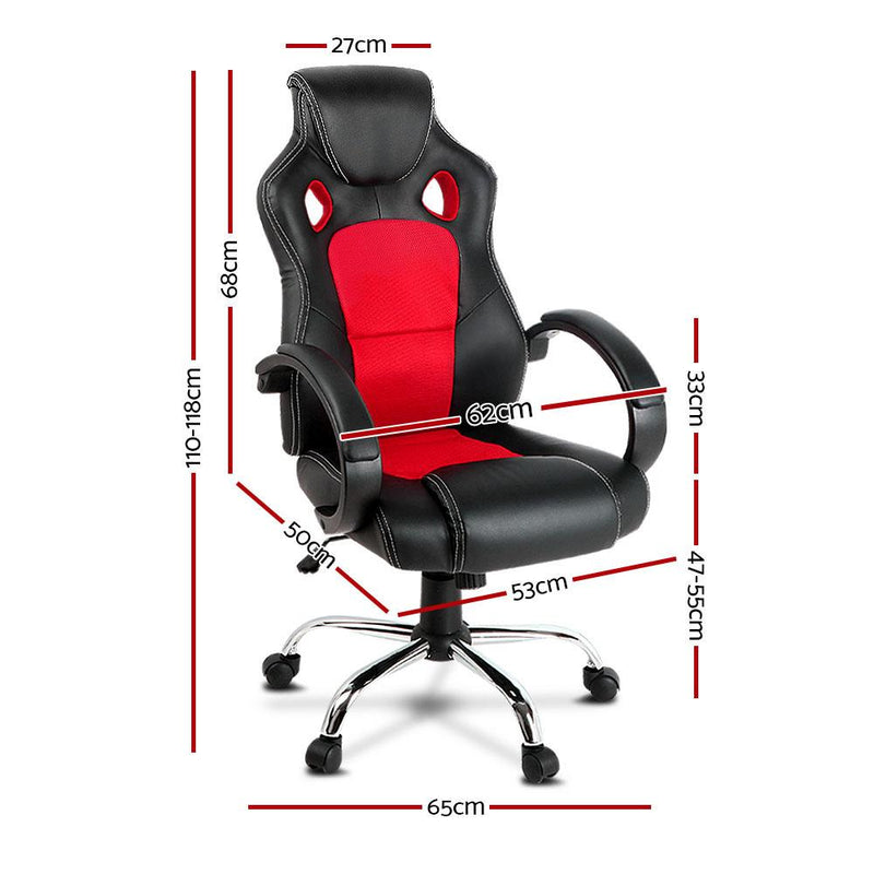 Racing Style PU Leather Office Desk Chair - Red