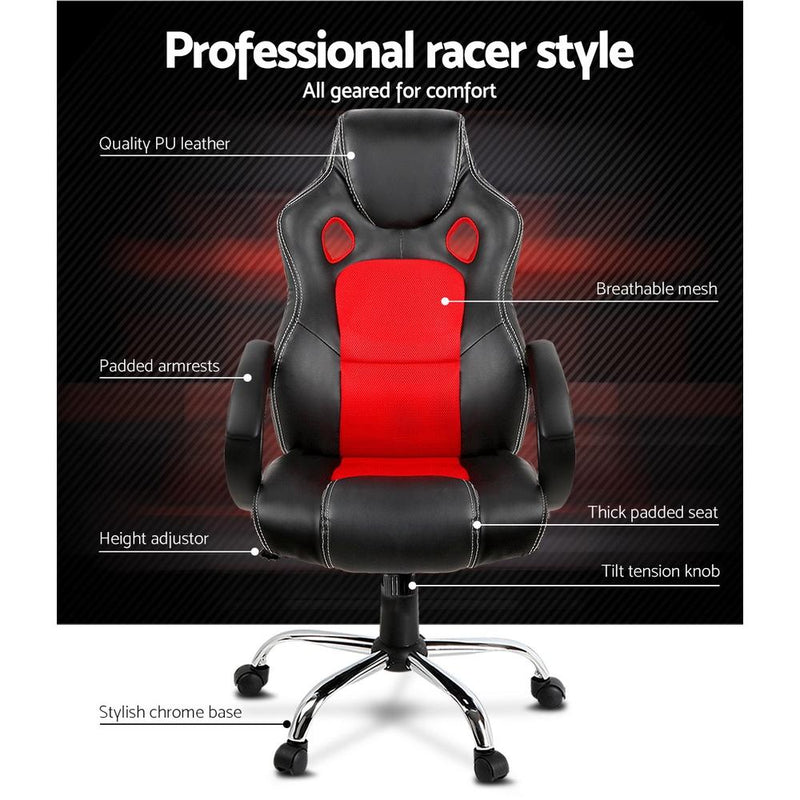 Racing Style PU Leather Office Desk Chair - Red