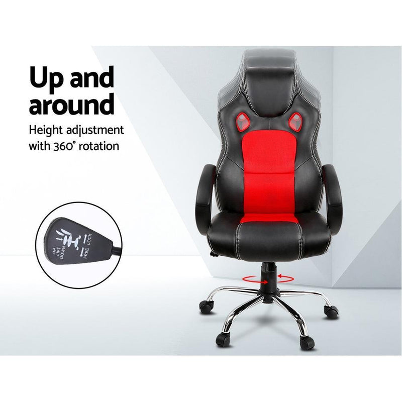 Racing Style PU Leather Office Desk Chair - Red