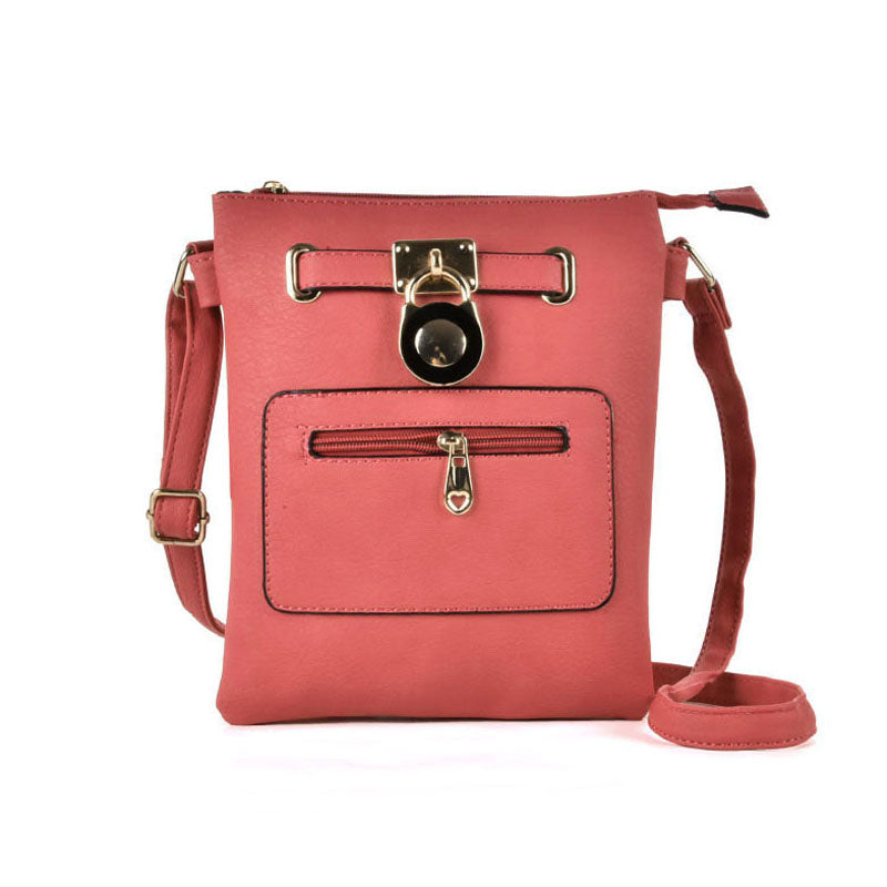 VK5268 Pink - Women Zipper Cross Body Bag With Lock Detail