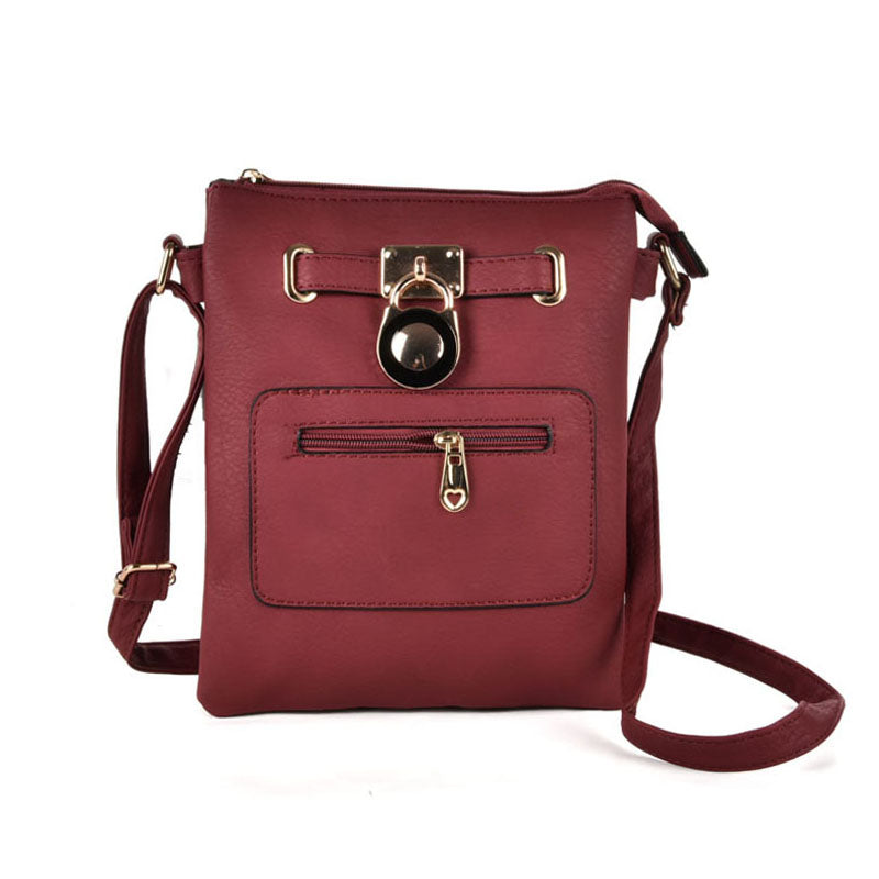 VK5268 Red - Women Zipper Cross Body Bag With Lock Detail