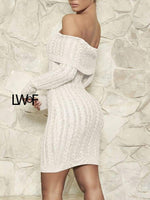 White off shoulder backless knitted dress