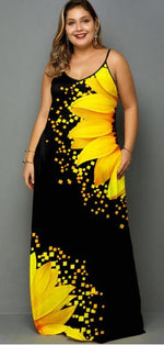 Plus Size Side Pocket Sunflower ladies dress